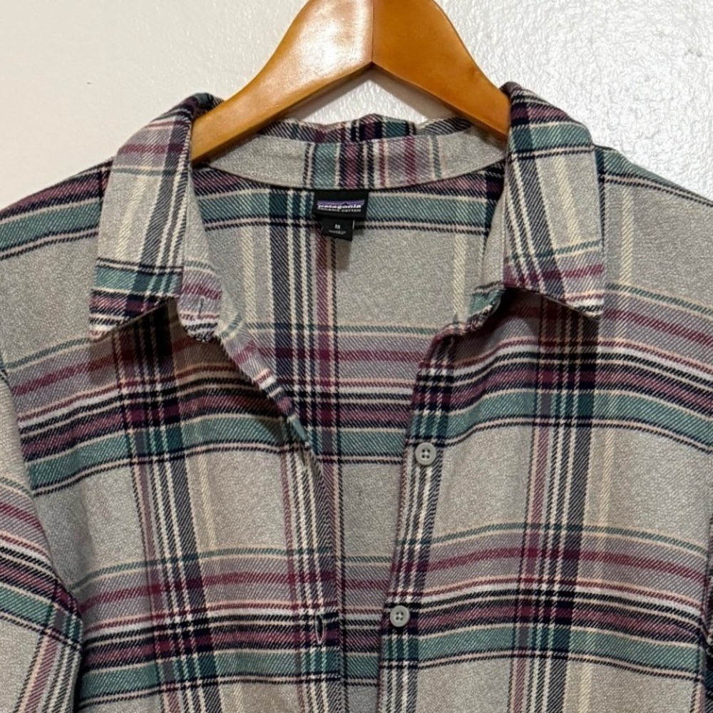 Patagonia Women Plaid Flannel Dress M Grey Organic Cotton Gorpcore Tunic Dress - Picture 2 of 12